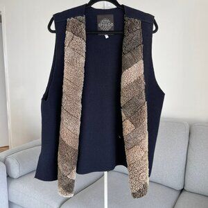 VINTAGE EPSILON Boiled Wool Sheepskin Vest Black Tan Canada Men's Medium, FLAW